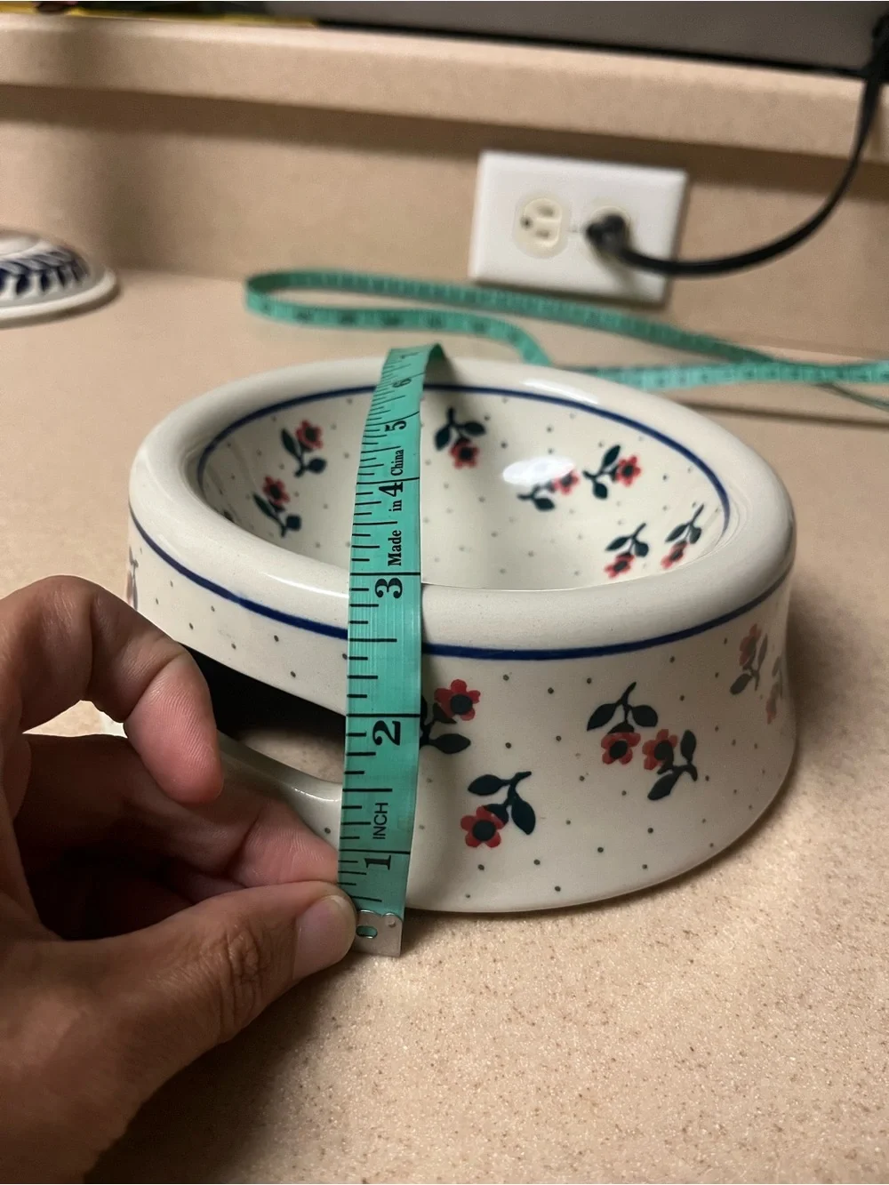 Polish Pottery Ceramic Dog Cat Floral Flower Food Dish Bowl